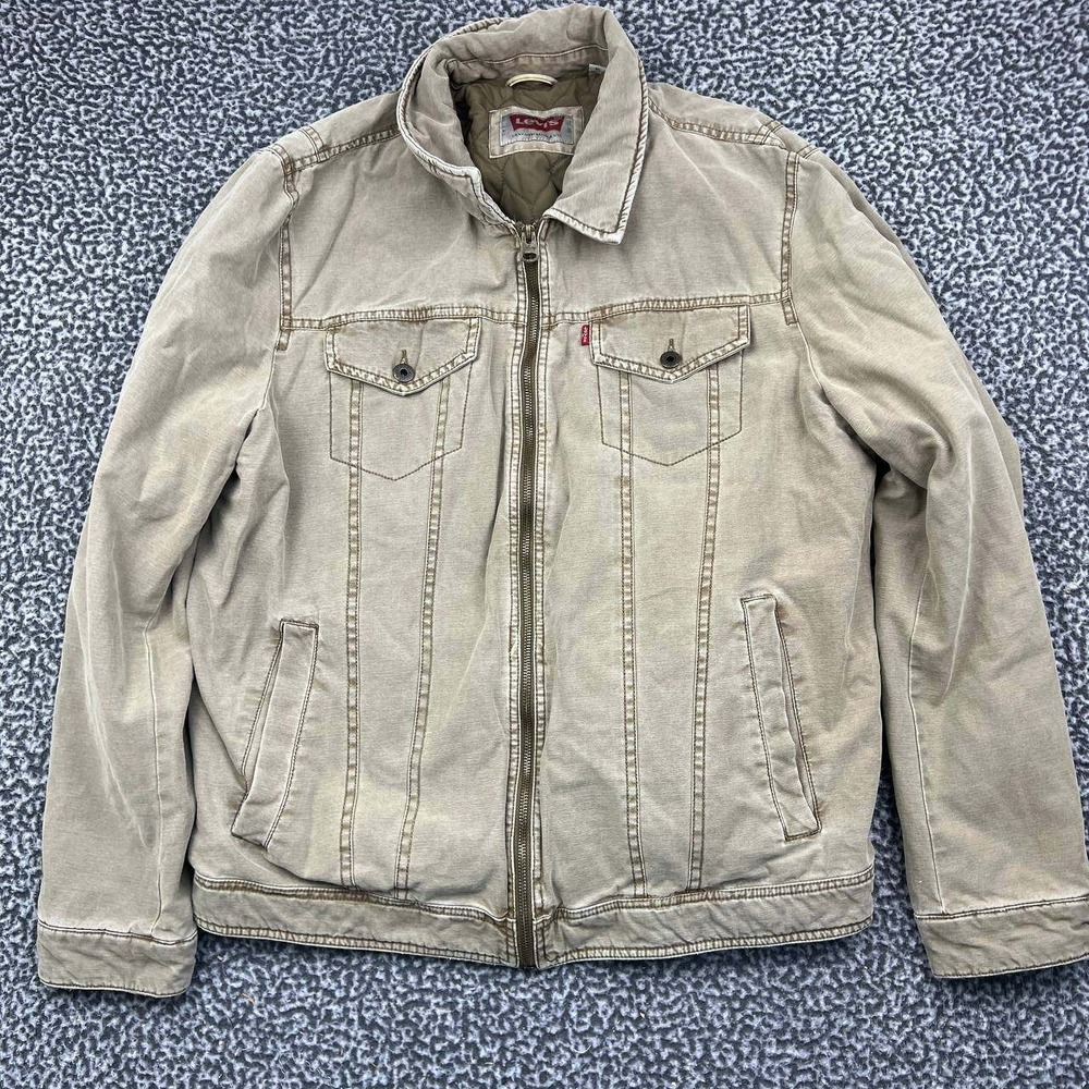 Levis Field Jacket Coat Men XL Khaki Tan Quilted Lined Full Zip Canvas